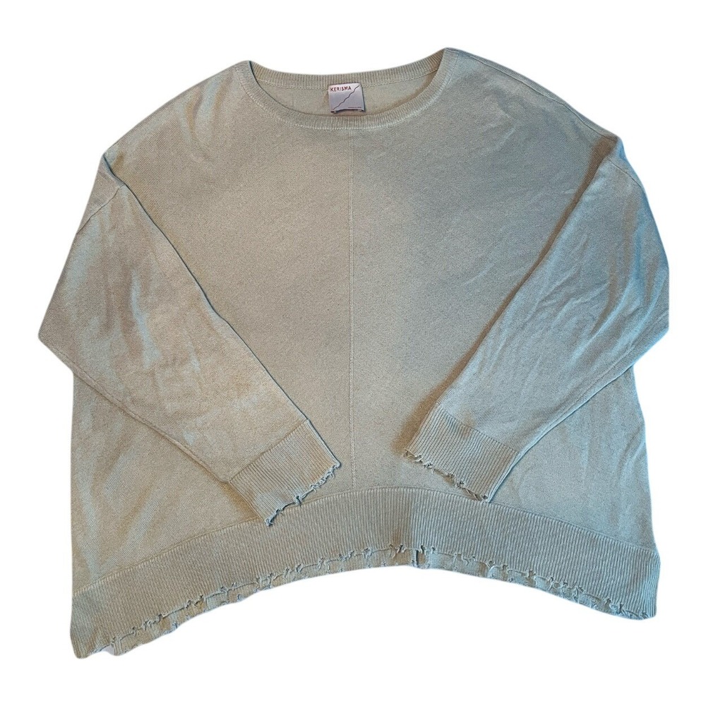 Kerisma Oversized Sweater Womens One Size Sage Green Distressed Knit Pullover